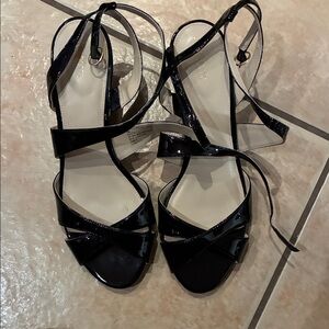 Elegant Black Strappy Wedged Sandals